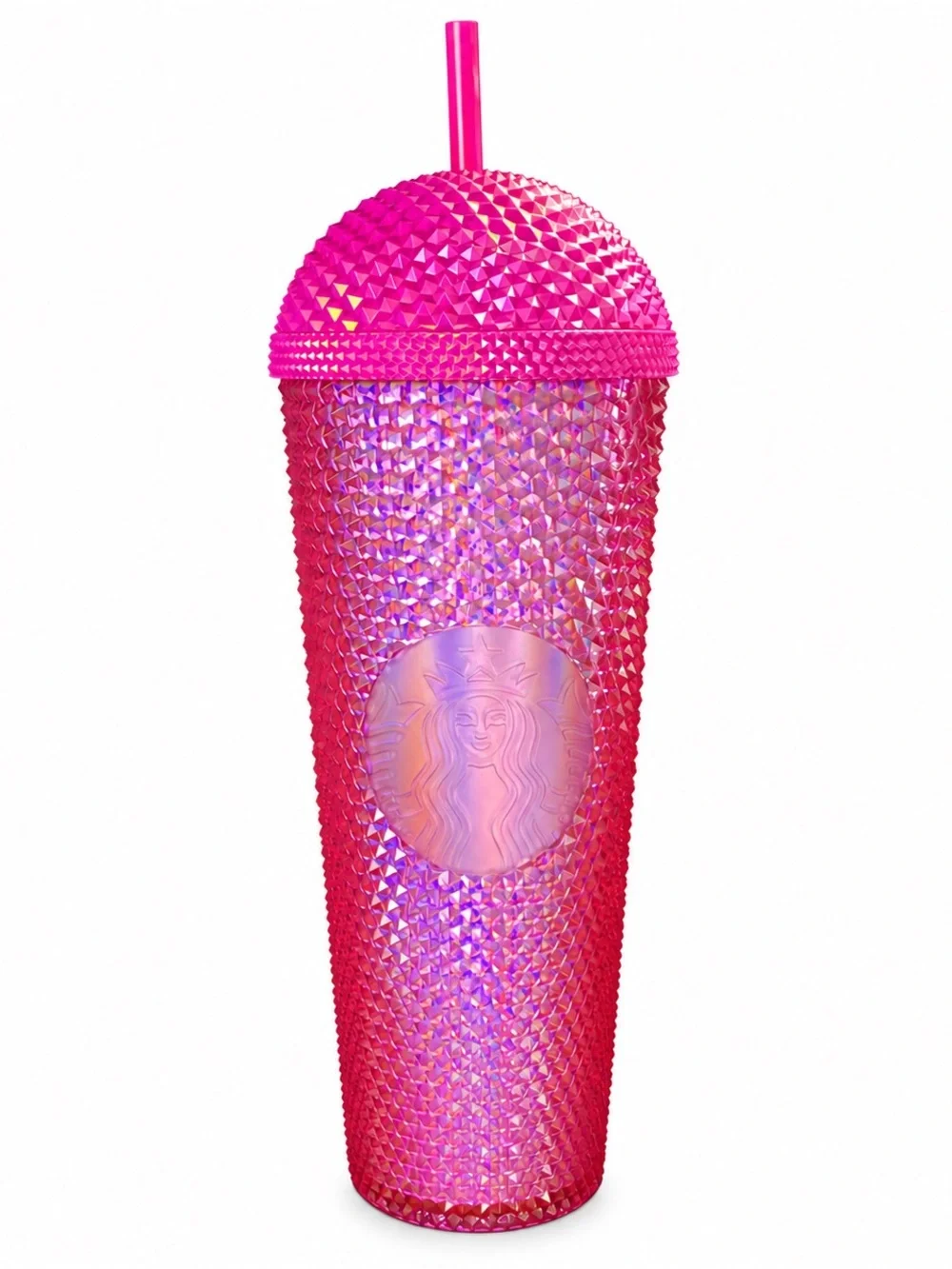 Starbucks Hot Pink Iridescent Studded Cold Cup Tumbler 24 oz w/ Straw